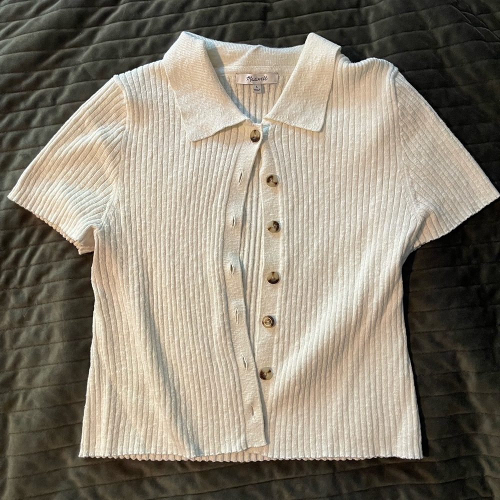 Madewell Cream Ribbed Knit Top